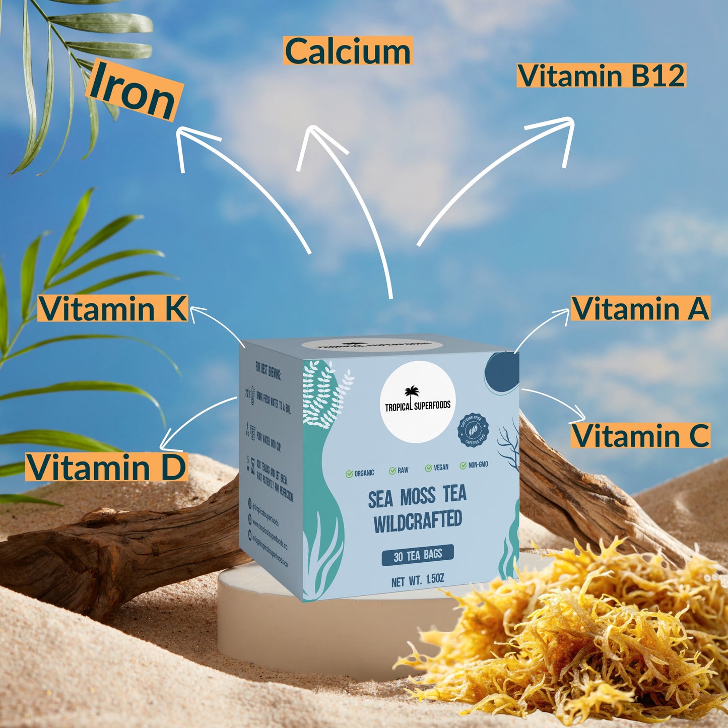 Sea Moss Tea Pure Wildcrafted Organic Sea Moss Tea 92 Minerals - 30 Sea Moss Tea Bags